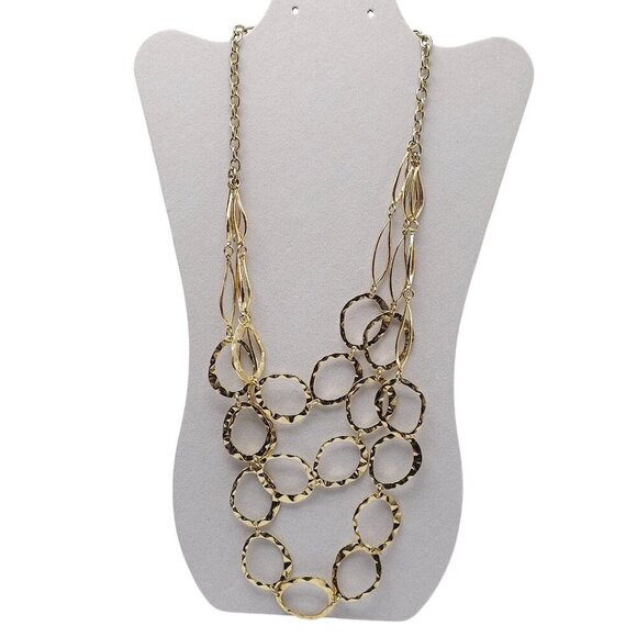 Erica Lyons Gold-Tone Hammered Oval Link Statement Necklace With Adjustable - Picture 1 of 6